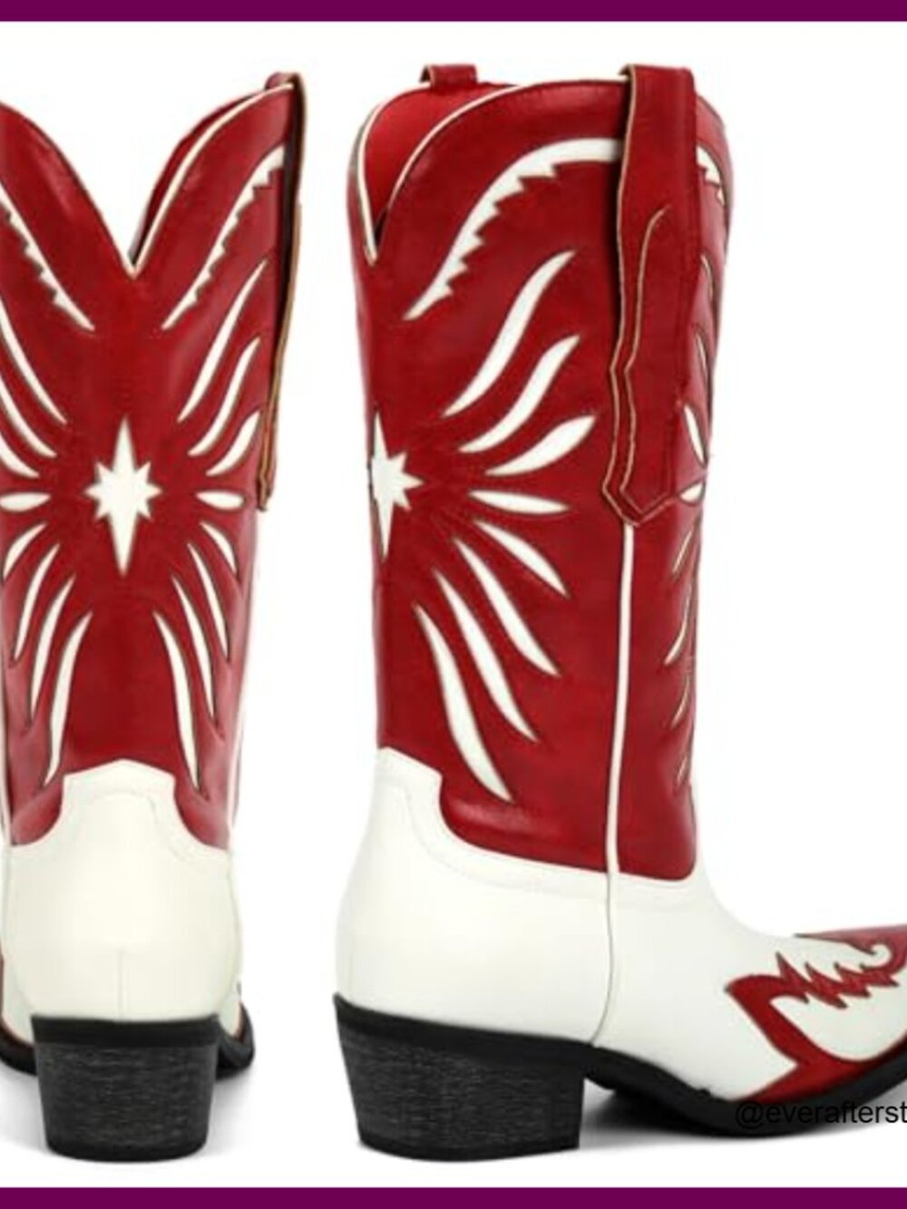 Faux Leather Mid Calf Cowboy Boots with Pointed Toe and Star Cut-Outs - Picture 6 of 6